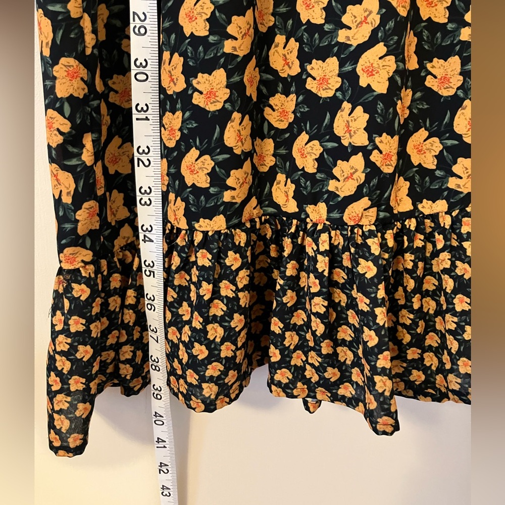 Sam Edelman Floral Print Smocked Tie Neck Dress L - Picture 7 of 8